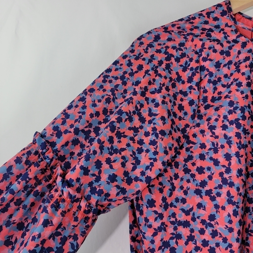 Parker Women Pink/Navy Floral Mini Dress Sz L Cottagecore Boho Praire Party - Picture 6 of 12